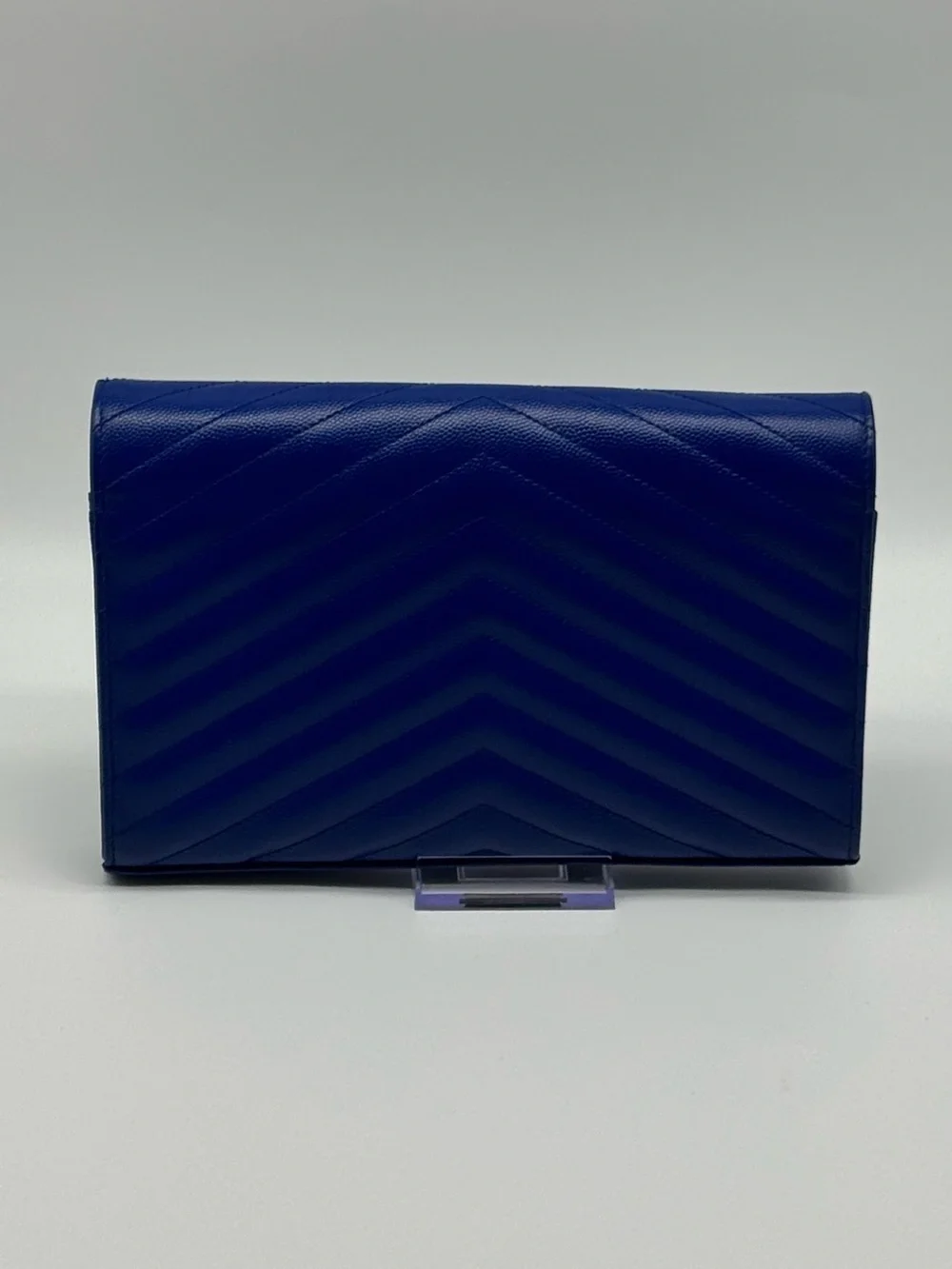 Yves Saint Laurent Chevron-Quilted Envelope Clutch in Cobalt Blue with Gold Logo